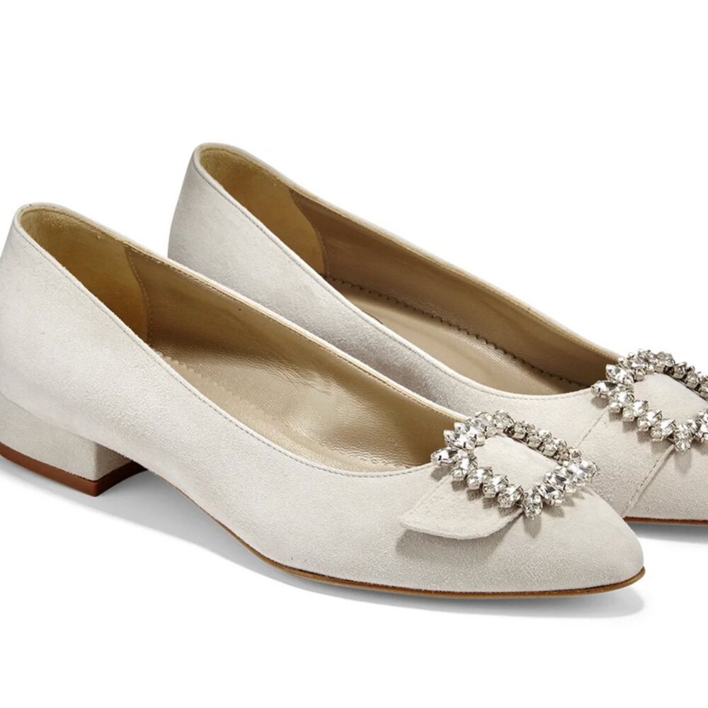 Hangisi style $498 Gorsuch suede and crystal embellished flats size 10 new Italy